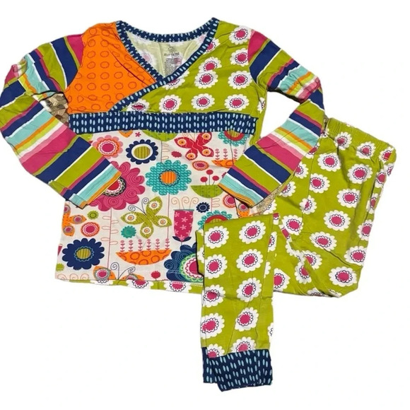 JELLY THE PUG EUC GIRLS PAJAMAS TOP BOTTOM COTTON ORANGE FALL WINTER SIZE 7 - Picture 2 of 6